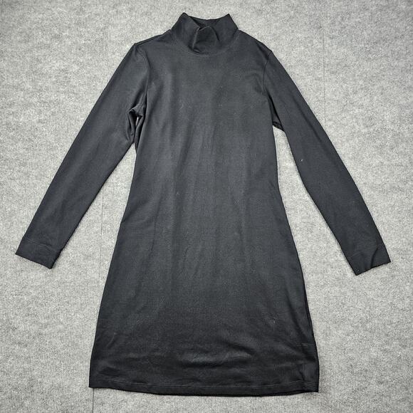 Title Nine Dress Womens Medium Black Long Sleeve Mock Neck Button Cuff Stretch - Picture 1 of 6